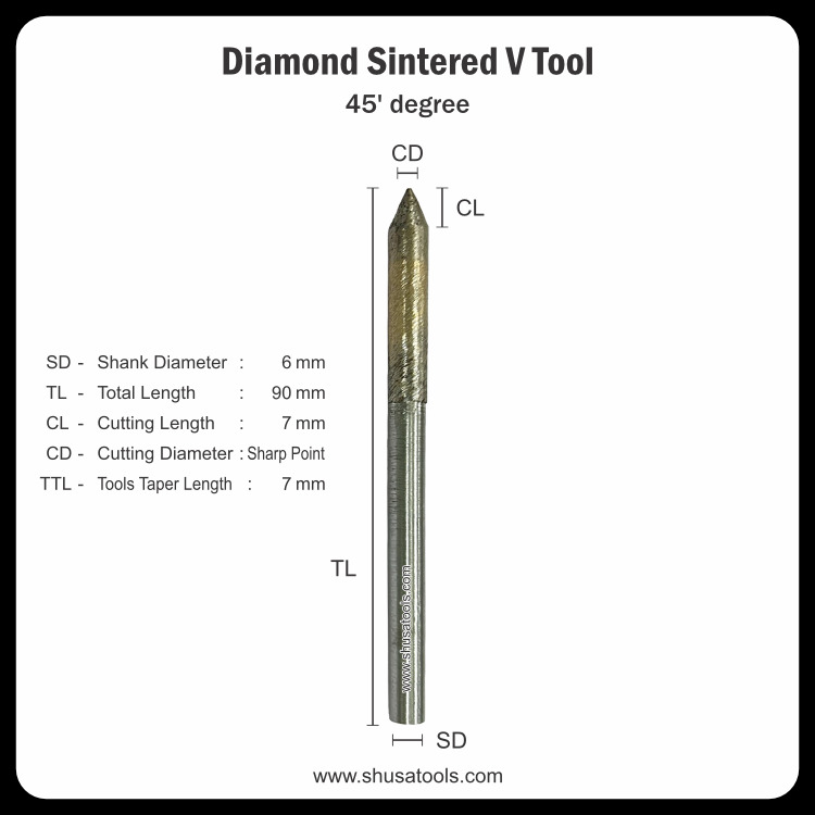 Diamond Sintered V Tools 45A Degree - Color: Silver