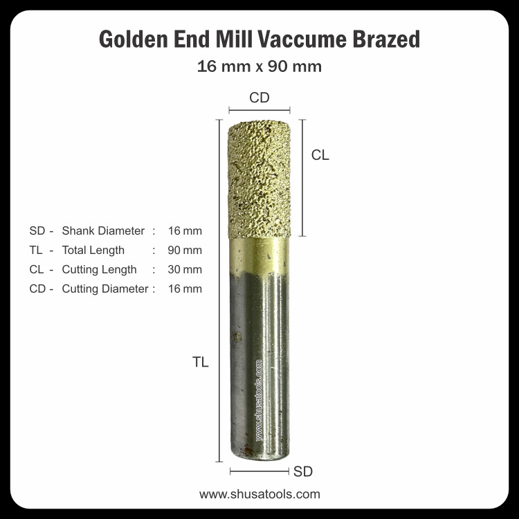 Golden End Mill Vacuum Brazed 16 Mm X 90 Mm - Color: Silver