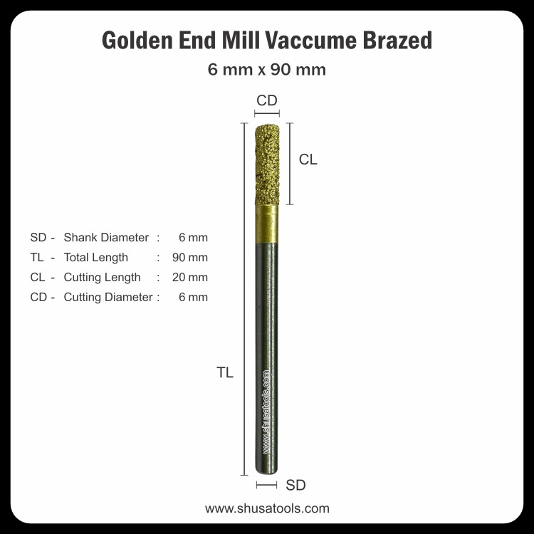 Golden End Mill Vacuum Brazed 6 Mm X 90 Mm - Color: Silver
