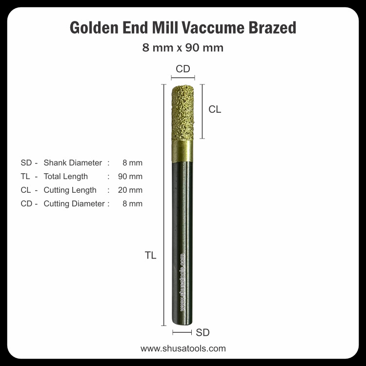 Golden End Mill Vacuum Brazed 8 Mm X 90 Mm - Color: Silver