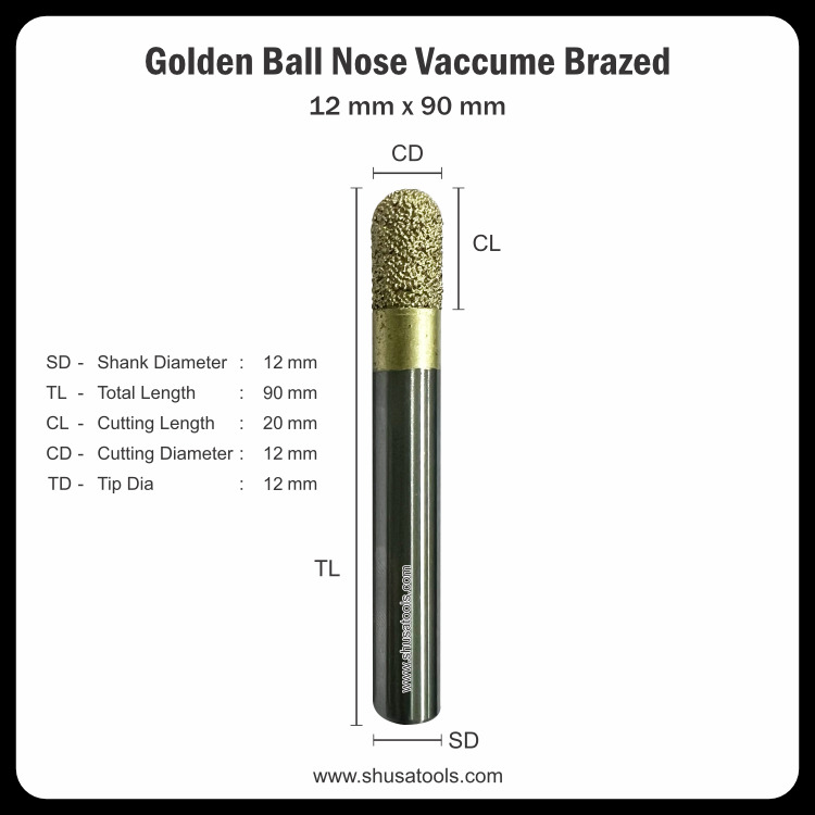 Golden Ball Nose Vacuum Brazed 12 Mm X 90 Mm - Color: Silver