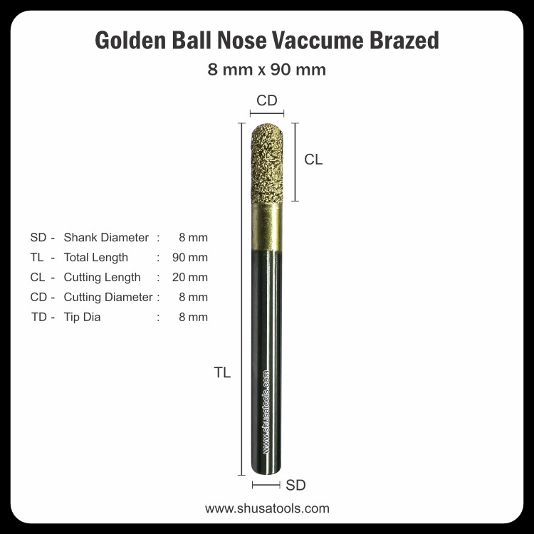 Golden Ball Nose Vacuum Brazed 8 mm x 90 mm