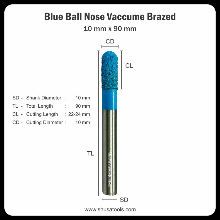 Blue Ball Nose Vacuum Brazed 10 mm x 90 mm