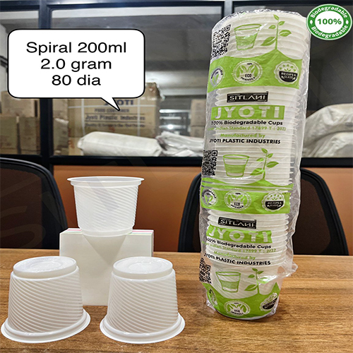 2 Gm 80 Dia 200 Ml Spiral Biodegradable Cups - Color: Different Available