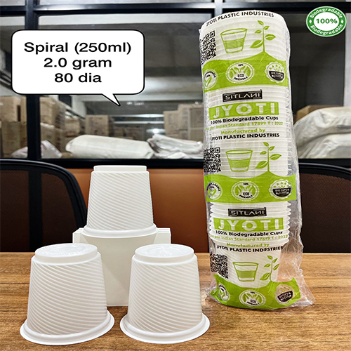 2 Gm 80 Dia 250 Ml Spiral Biodegradable Cups - Color: Different Available