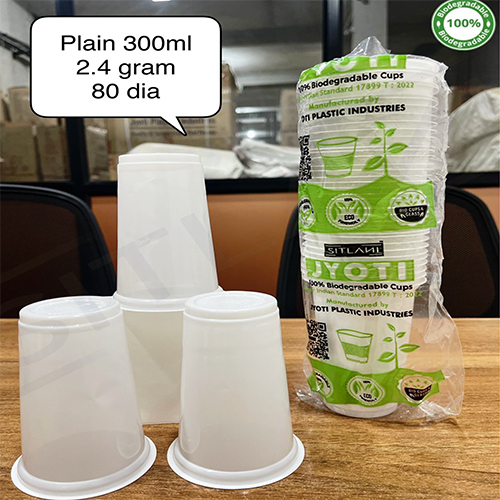 2.4 Gm 80 Dia 300 Ml Plain Biodegradable Cups - Color: Different Available