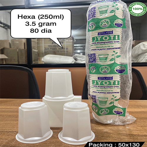 3.5 Gm 80 Dia 250 Ml Hexa Biodegradable Cups - Color: Different Available