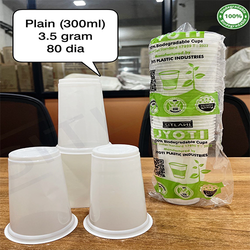 3.5 Gm 80 Dia Plain 300 Ml Biodegradable Cups - Color: Different Available