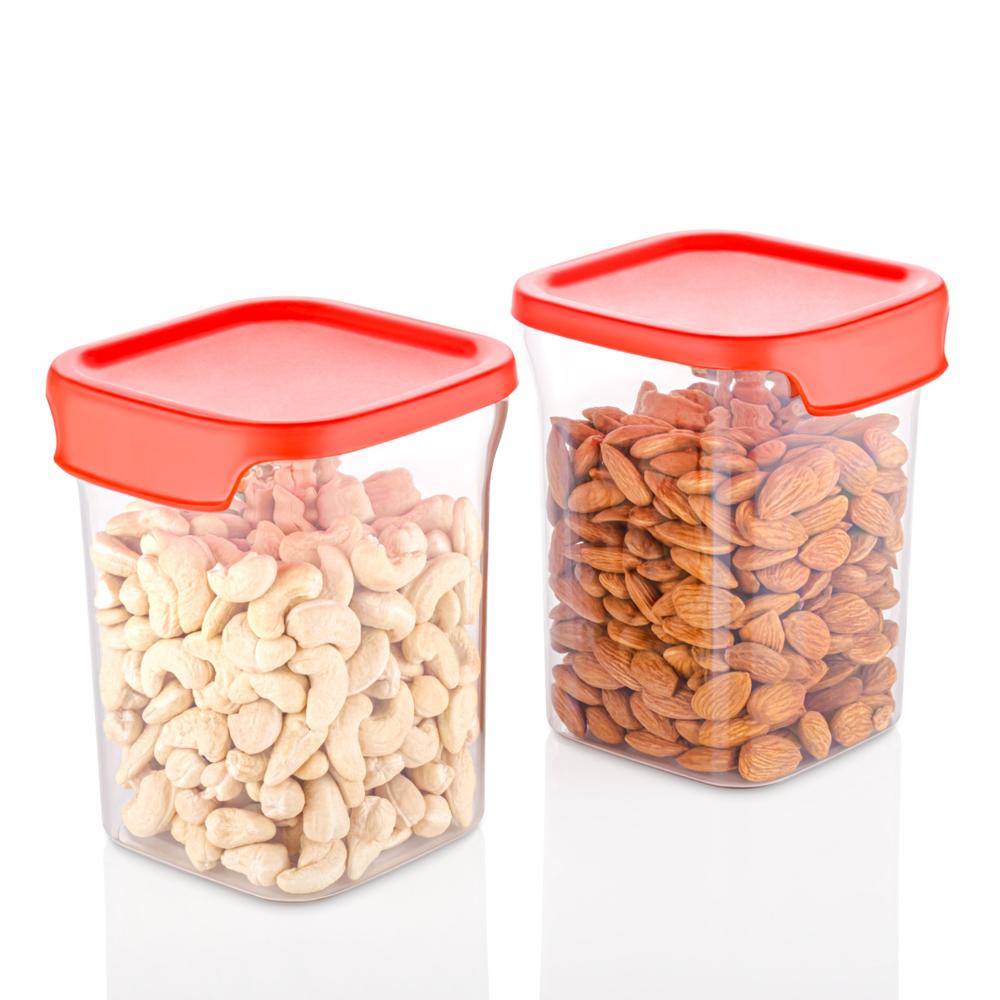 Kitchen Lid Lock Airtight Cereal Container 2 Pcs Set 1100 Ml - Color: Multicolor