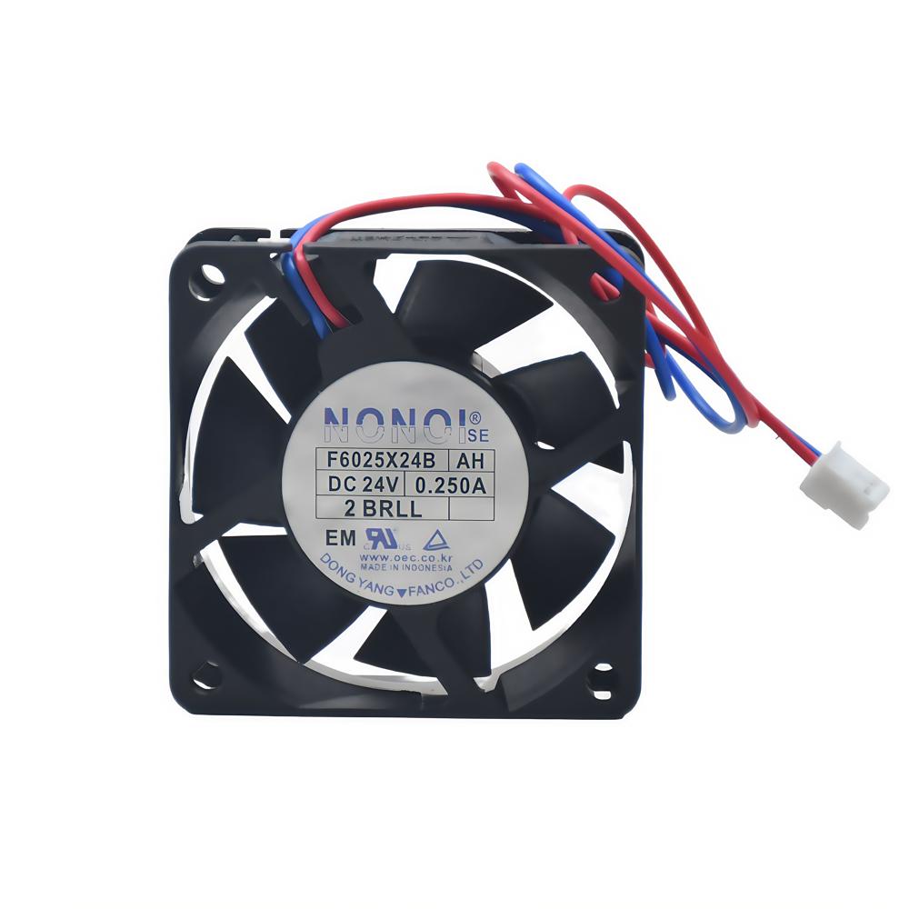 NONOI F6025X24B AH 24V DC 0.24A 2-Wire Ball Bearing Axial Flow Fan Industrial Inverter Plastic Blade Cooling Fan