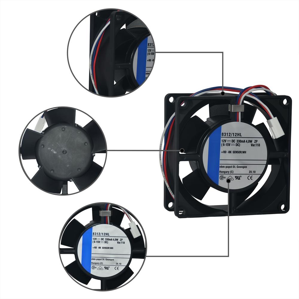 EBM PAPST 8312/12HL 12V 4.0W 8025 3-Wire Electric Inverter Industrial Fan Plastic Blade Ball Bearing Cooling Fan