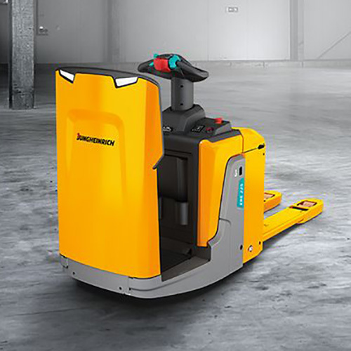Electric Stand-On Pallet Truck - Color: Yellow