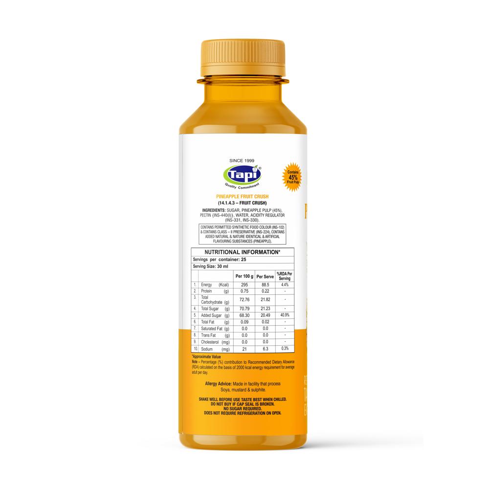 Pineapple Crush 750 Ml - Ingredients: Sugar