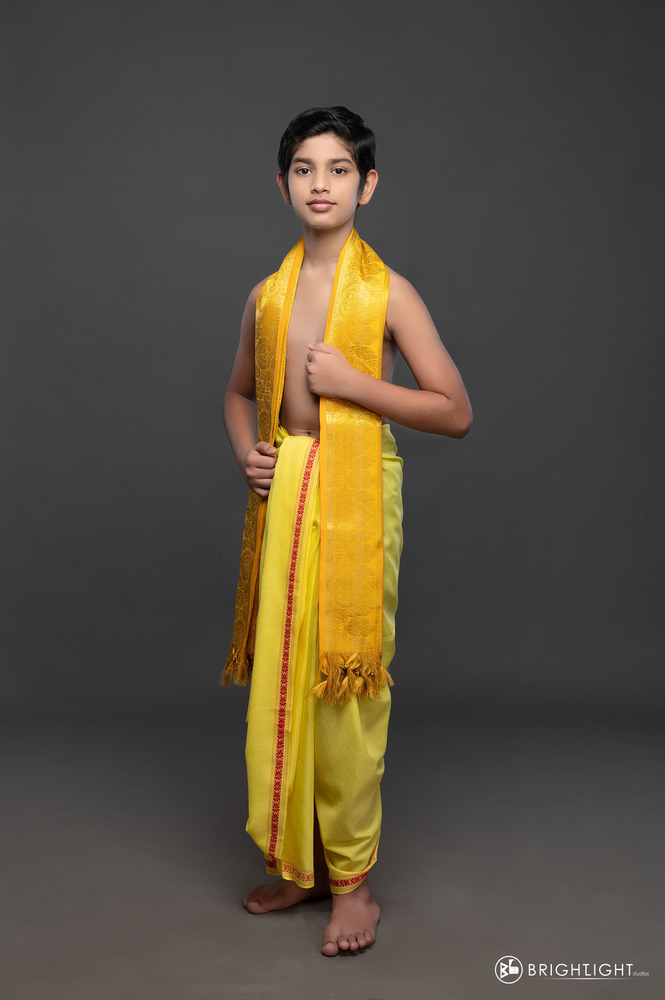 Yellow Kids Paithani Dhoti Uparana Set - Feature: Washable