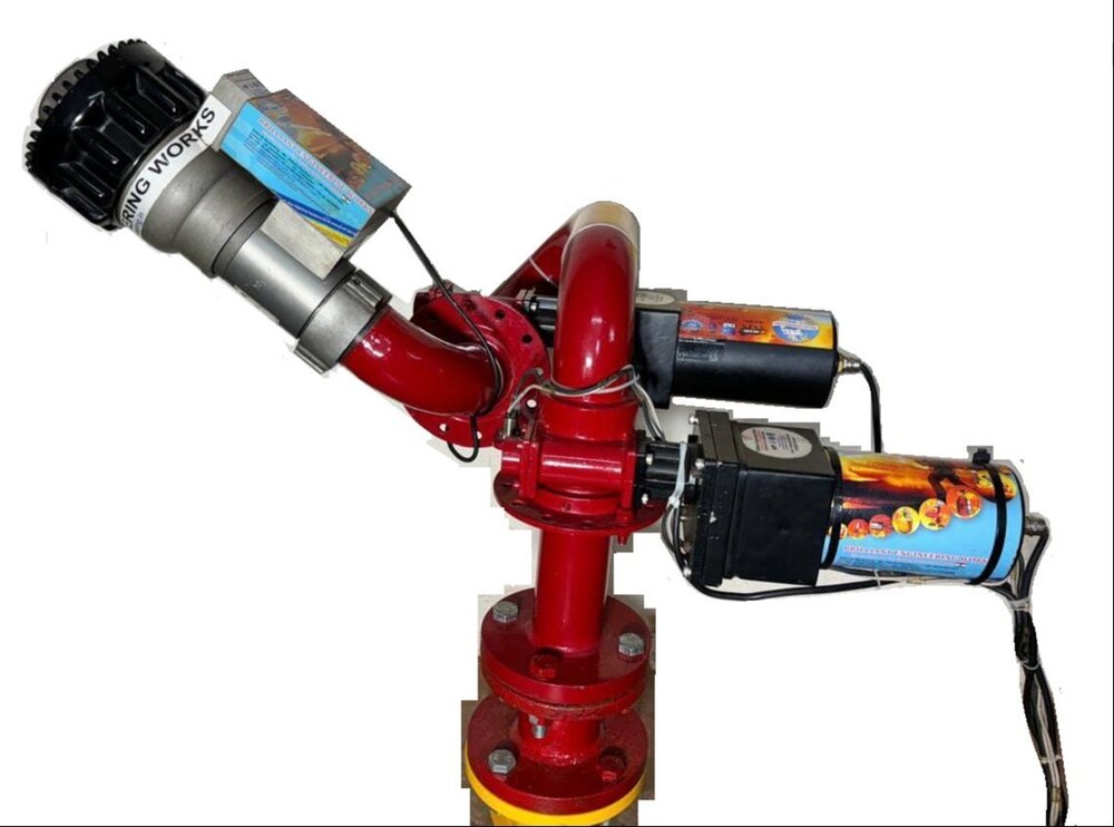 Electric Remote Controlled Fog Jet Fire Monitor - Color: Red And Silver