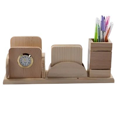 Pen Stand With Watch Light Wood - Color: Brown