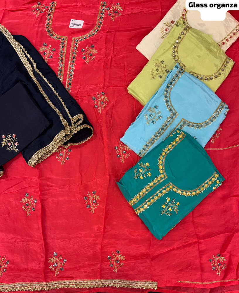 Glass Organza Unstitched Suit - Color: Multicolor