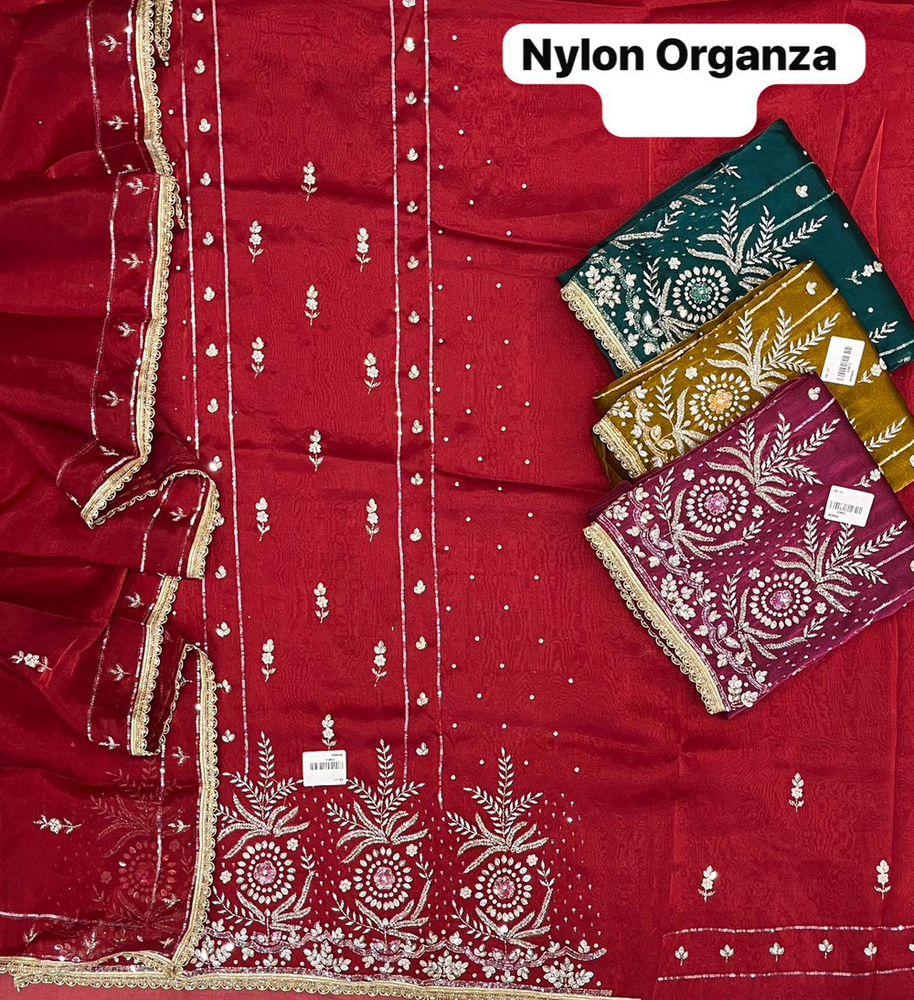Nylon Organza Unstitched Suit - Color: Multicolor
