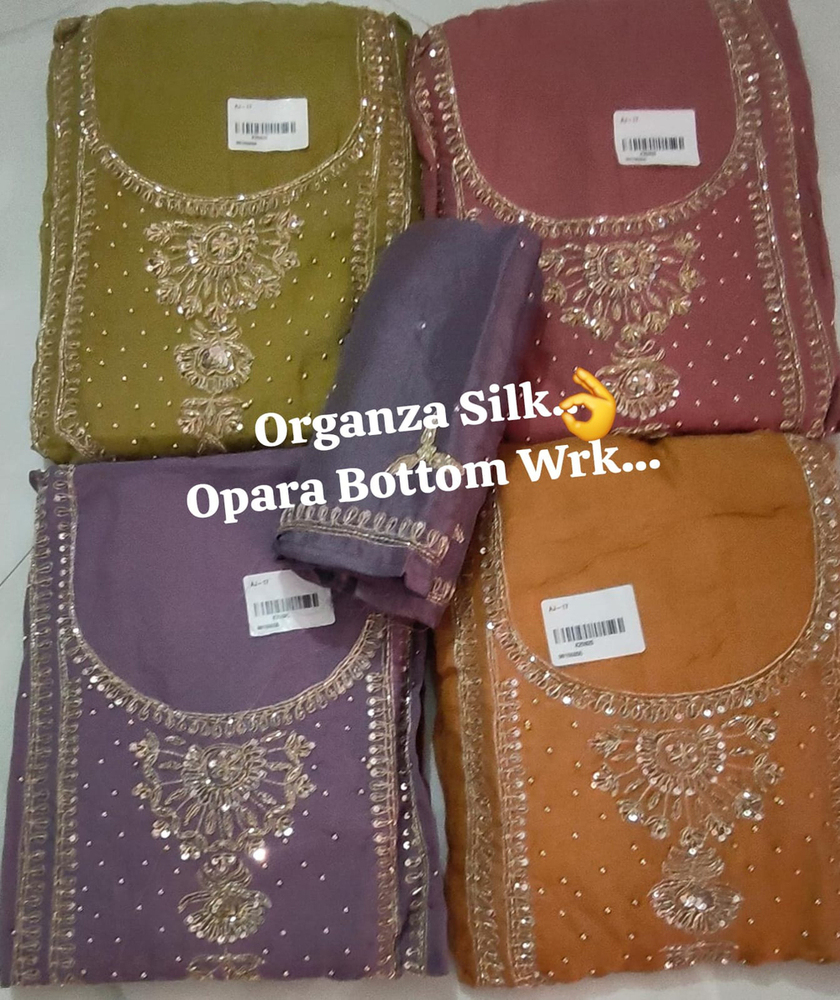 Organza Silk Opara Bottom Work Unstitched Suit - Color: Multicolor