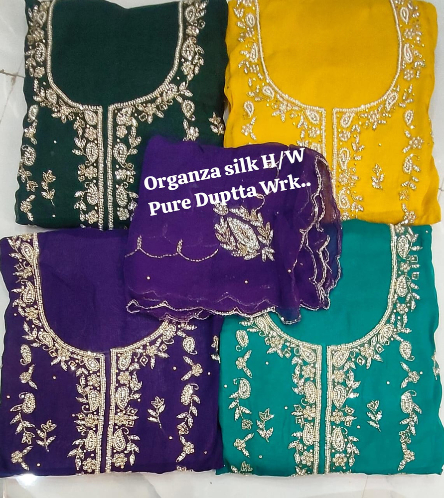 Organza Silk Pure Duptta Work Unstitched Suit - Color: Multicolor