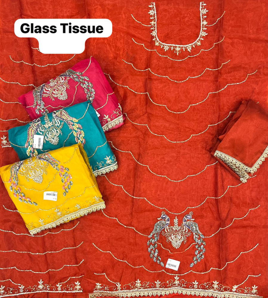 Glass Tissue Fabric Unstitched Suit - Color: Multicolor