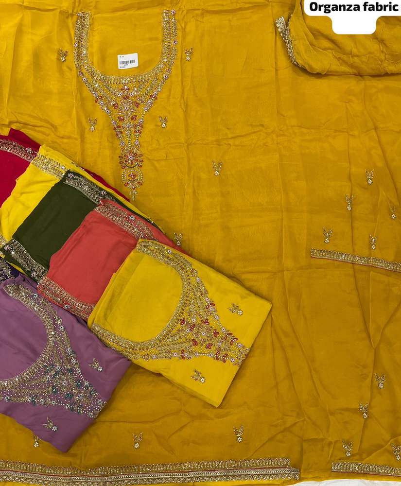 Organza Fabric Unstitched Suit - Color: Multicolor