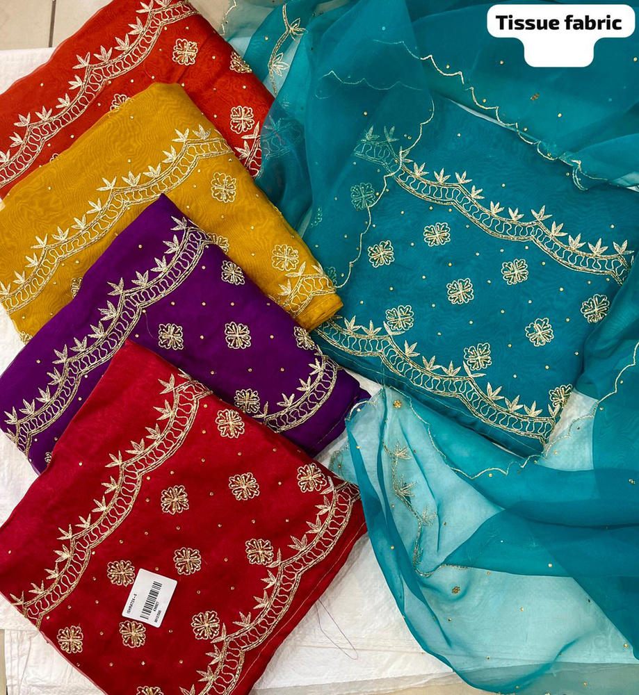 Tissue Fabric Unstitched Suit - Color: Multicolor