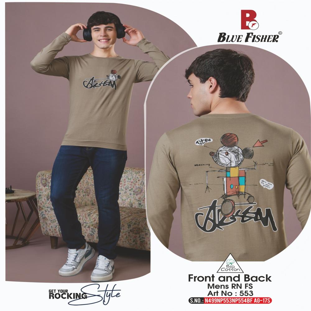 Blue Full Sleeves Round Neck T Shirt