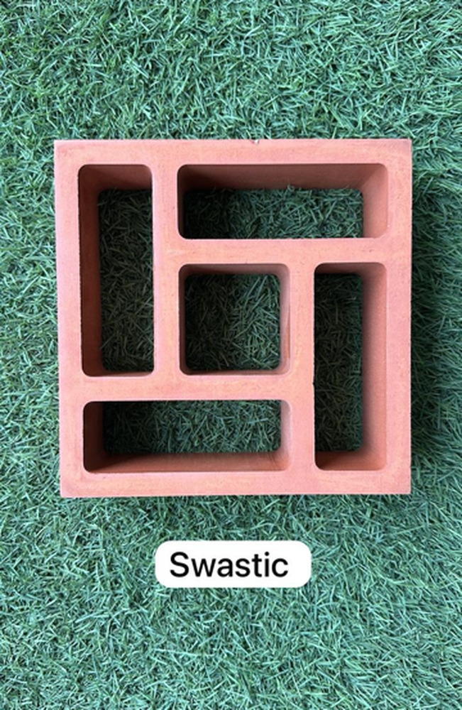 8X8 Swastic Terracotta Jali - Color: Red