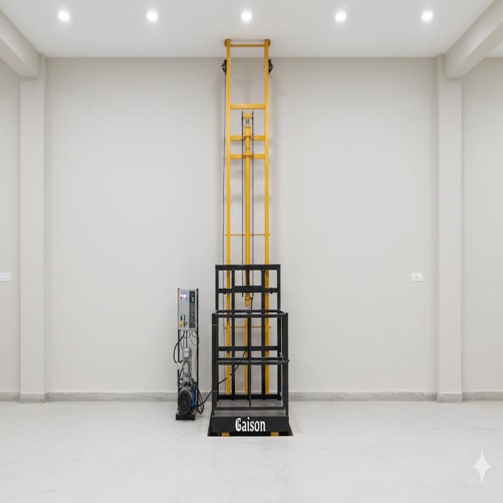 Single Mast Goods Lift - Color: Yellow