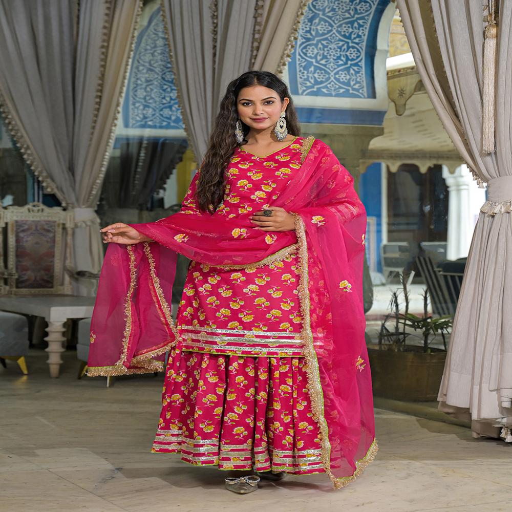 Divena Pink Cotton Kurti Lehenga Sets With Dupatta