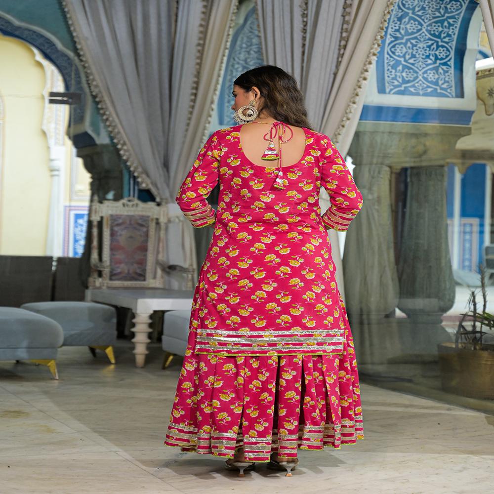 Divena Pink Cotton Kurti Lehenga Sets With Dupatta