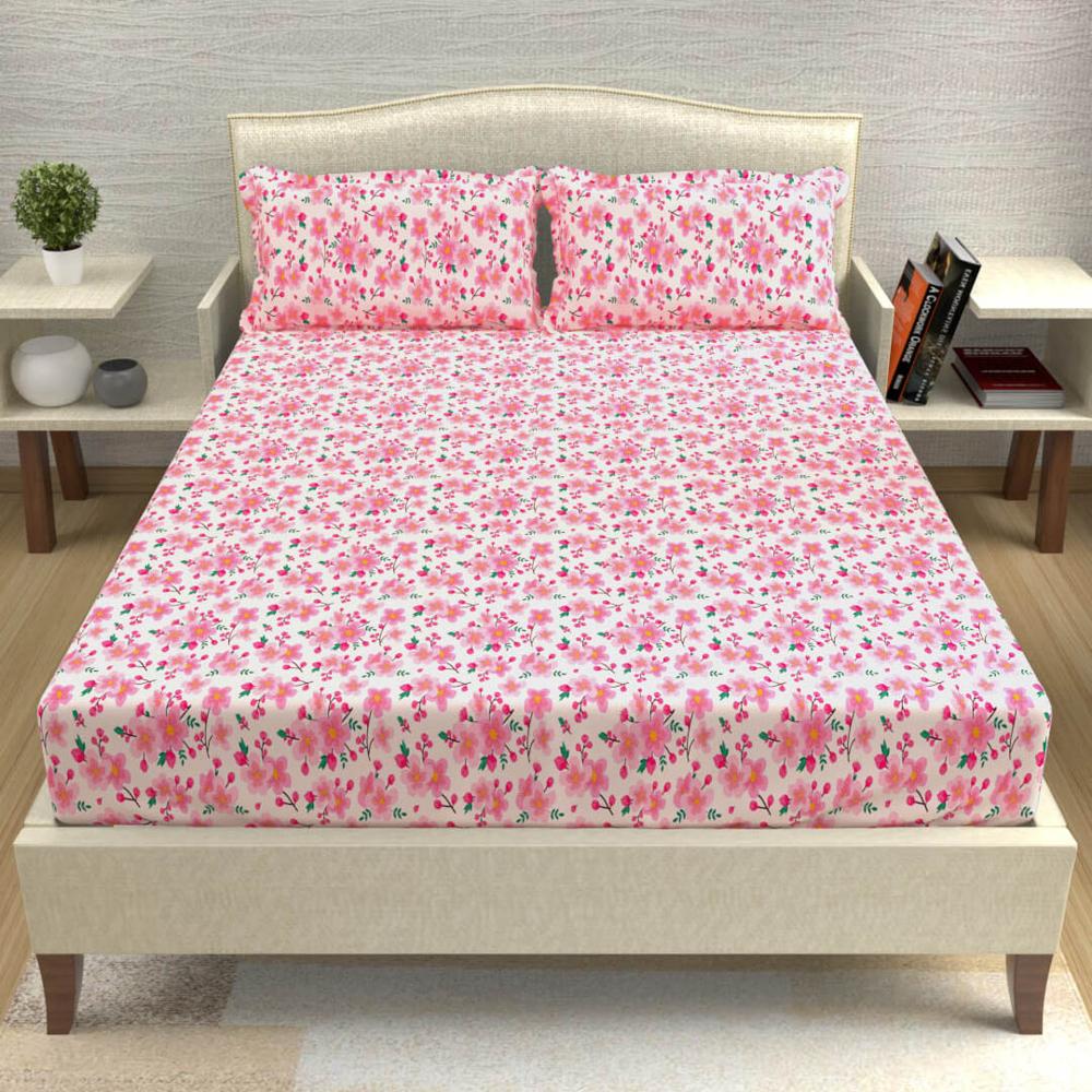 Cotton Pink Bed Sheets - 100% Cotton, Plain Pink Design | Washable, No Shrinkage, Ideal For Hospital Use
