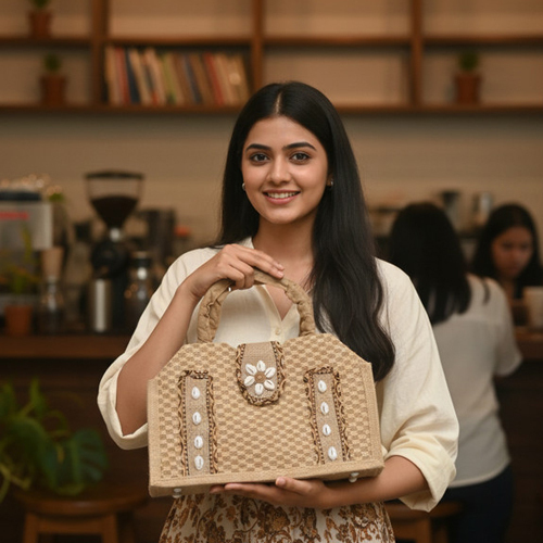 Ladies Stylish Premium Quality Jute Handbag - Color: Beige