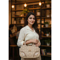 Small Handle Brown Jute Handbag