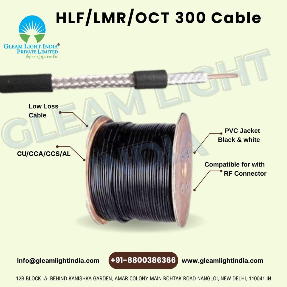 Gleam Light India Lmr 300 Cable - 50 Ohm, 500 Mtr Length, White Fpe Insulation, Bonded Aluminum Foil | Indoor/outdoor Usage, Round Solid Copper Conductor, Silver Connectors