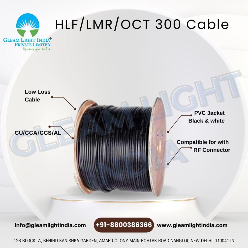 Gleam Light India Lmr 300 Cable - 50 Ohm, 500 Mtr Length, White Fpe Insulation, Bonded Aluminum Foil | Indoor/outdoor Usage, Round Solid Copper Conductor, Silver Connectors