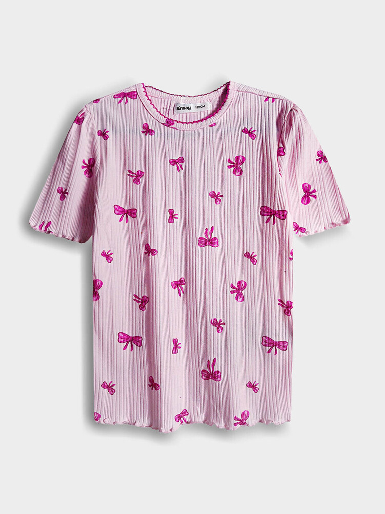 Girls Drop Needle Short Sleeve Top