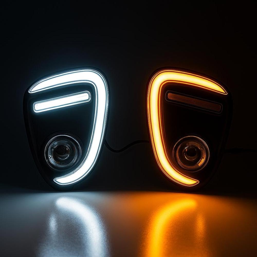 K D Drl Led Fog Lamp Cover With Turn Signal Indicator For Maruti Suzuki Baleno, Dual Color White And Yellow, 2018-2022 Model Compatible - Body Material: Plastic