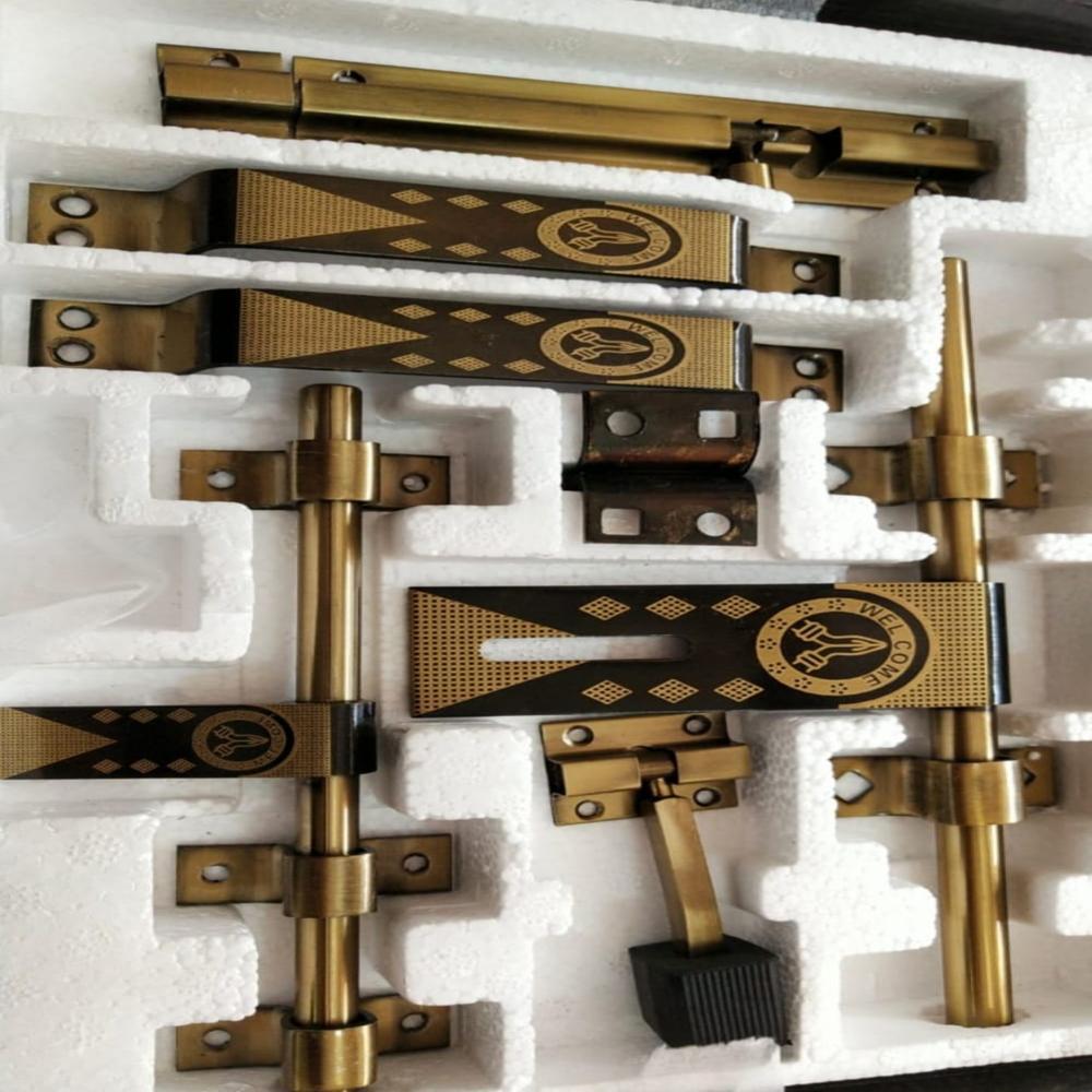 Antiqu Doorlit - Solid Wood & Designer Stained Glass, 2100x900 Mm, Antique Brass Finish, Mortise Lock Compatible, Weather Resistant