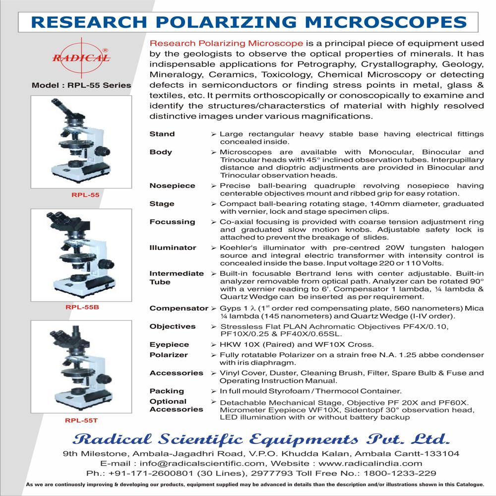 Binocular Polarizing Microscope Rpl-55b - Application: Study Of Rock And Minerals
