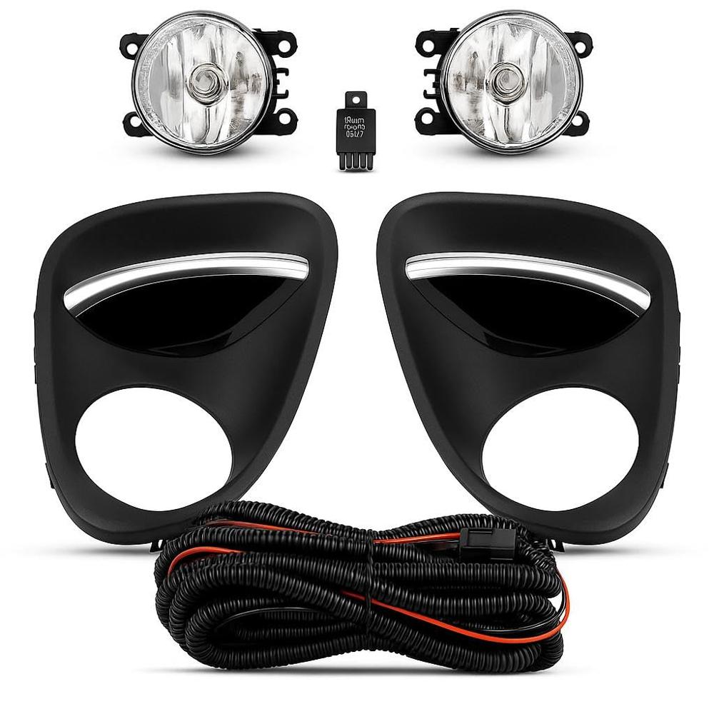 K D Fog Lamp Set For Maruti Baleno, Halogen Yellow, Complete Kit With Wiring And Bezels, Compatible With 2018-2022 Models, Pair - Body Material: Plastic