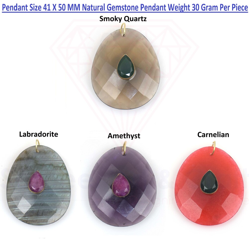 Unique Natural Gemstone Pendant Drop Shape Brass With Gold Plated