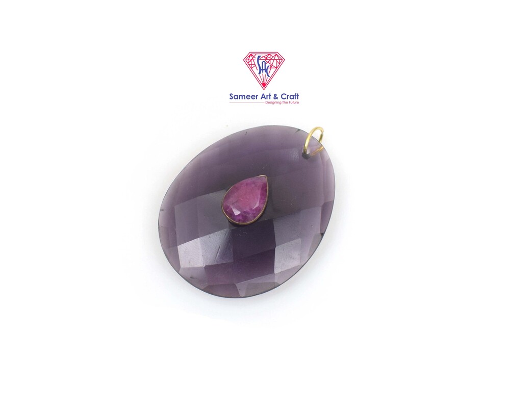 Unique Natural Gemstone Pendant Drop Shape Brass With Gold Plated