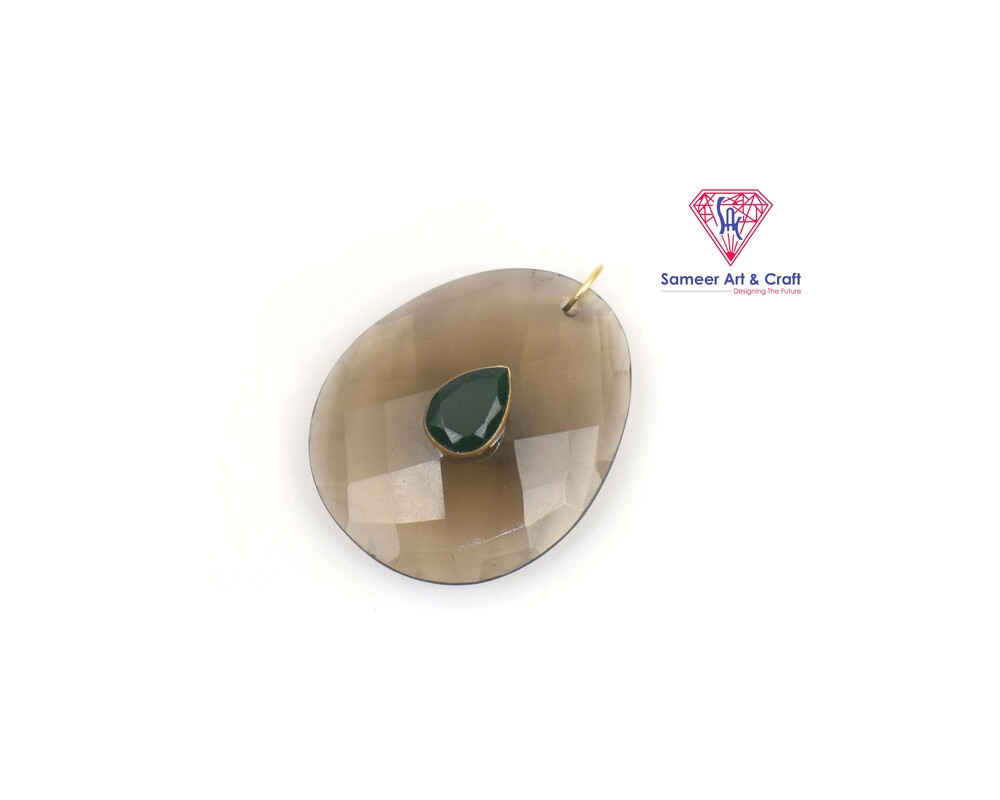 Unique Natural Gemstone Pendant Drop Shape Brass With Gold Plated