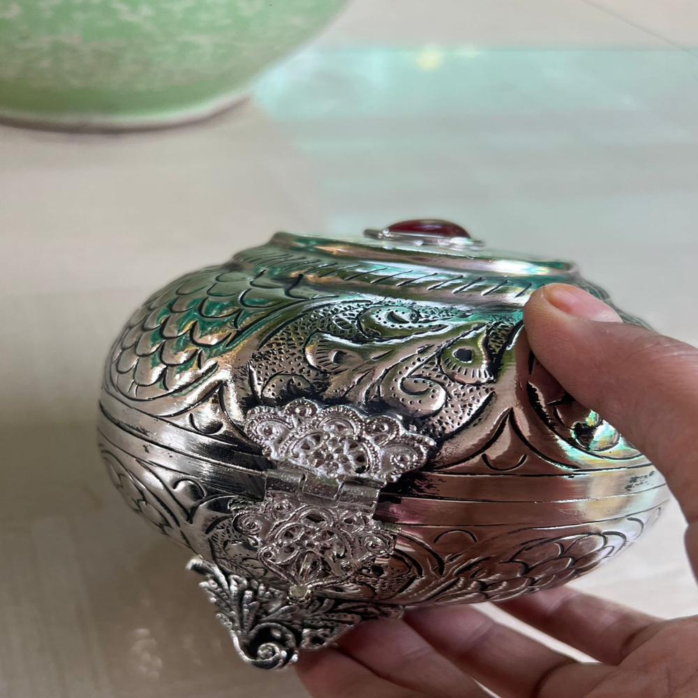 German Silver Round stone small dry fruit/mukhwas box