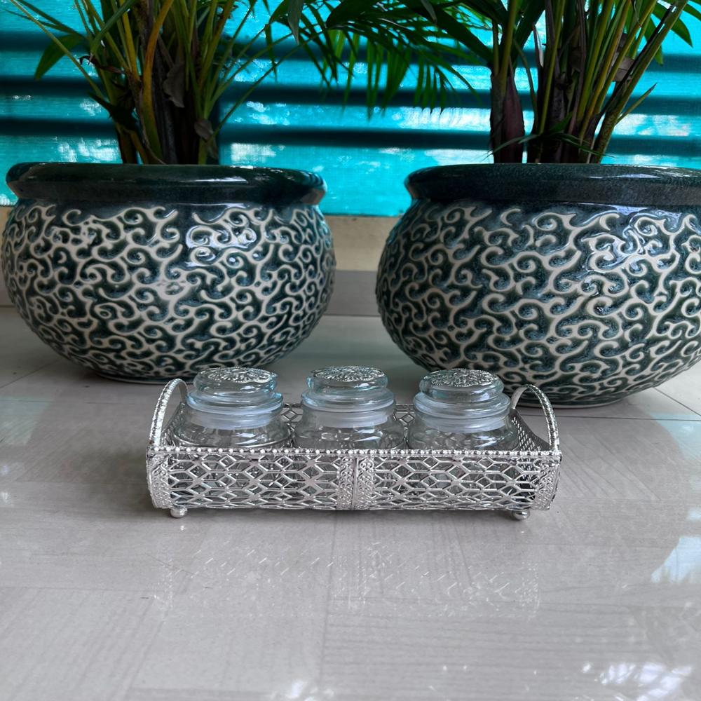 German Silver  BEAUTYCRAFT ring tray with 3 jars 150 ml each*