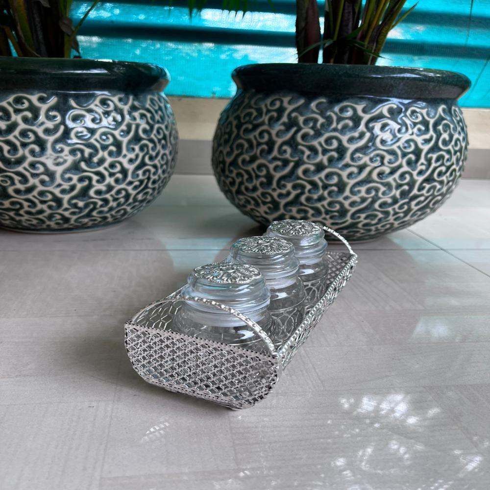 German Silver  BEAUTYCRAFT ring tray with 3 jars 150 ml each*