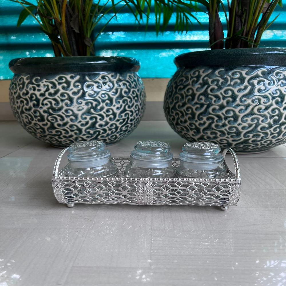 German Silver  BEAUTYCRAFT ring tray with 3 jars 150 ml each*