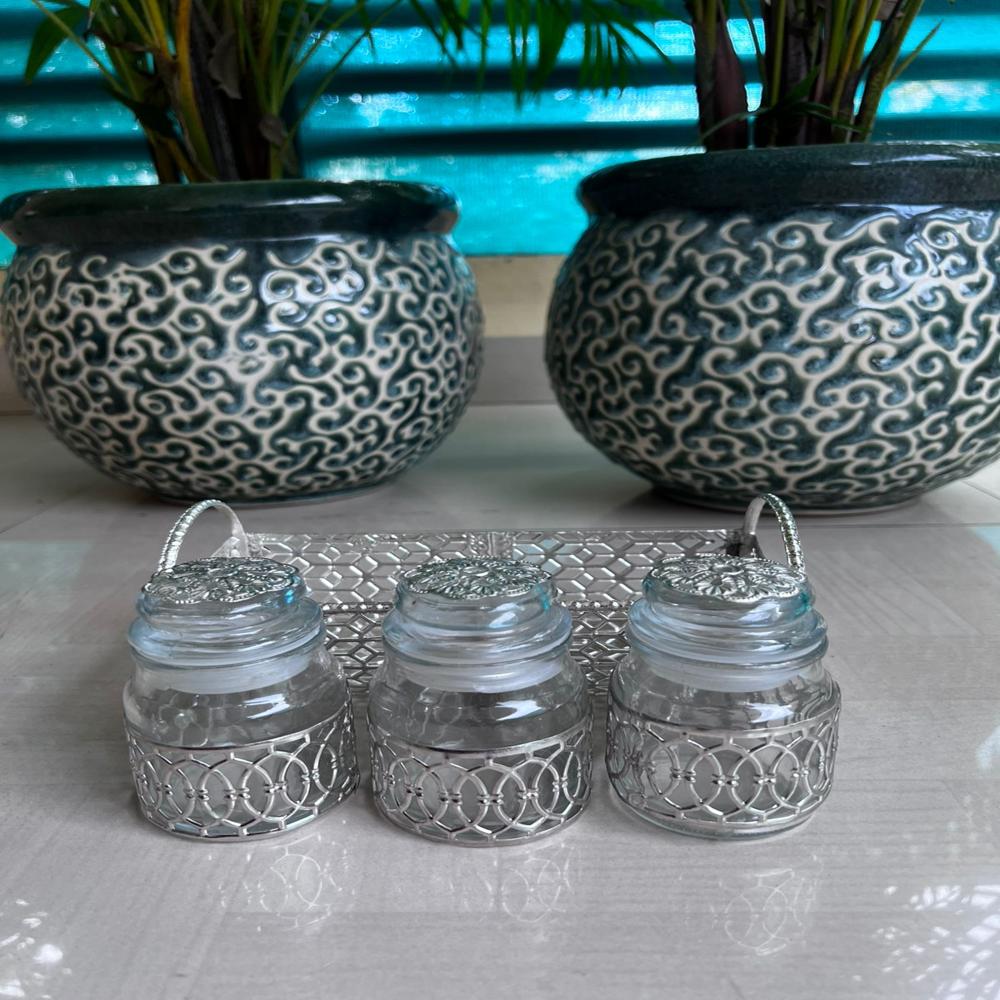 German Silver  BEAUTYCRAFT ring tray with 3 jars 150 ml each*